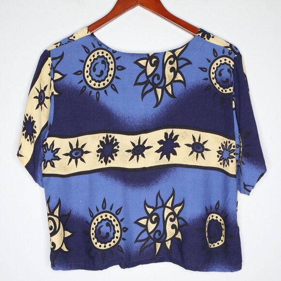 Vintage 90s Venus Sun & Moon Print Rayon Crop Top Wrap Maxi Skirt Co-ord Set - Picture 11 of 15